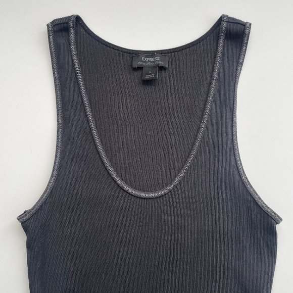 Express Ladies Ribbed L Tank Top Black w Metallic Silver Trim Stitching - Picture 6 of 11